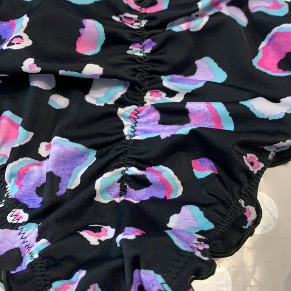 Salt + Cove Black & Multicolor Abstract Ruffle Trim Bikini Bottom Size S - Picture 7 of 7